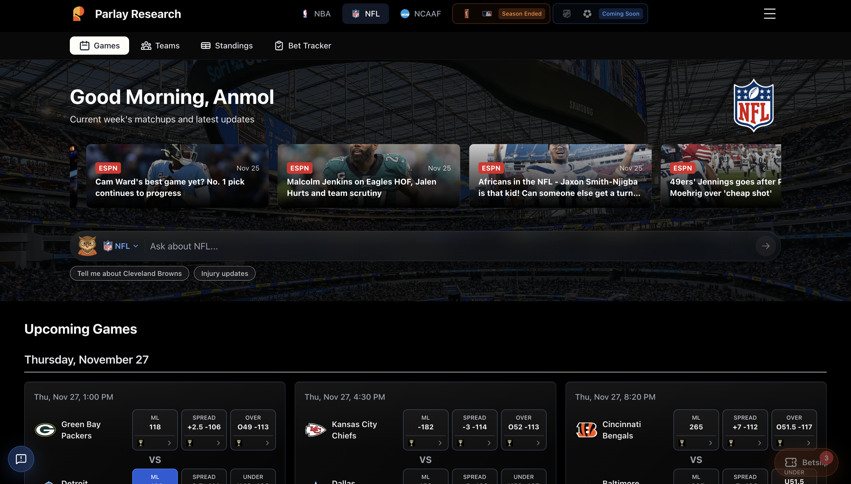 Parlay Research Platform Interface